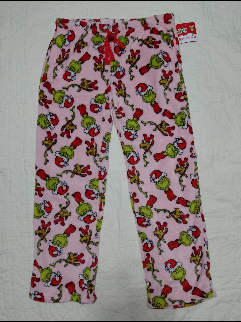 Dr. Seuss Grinch Adults Pink Holiday Fleece Pajama Pants NWT